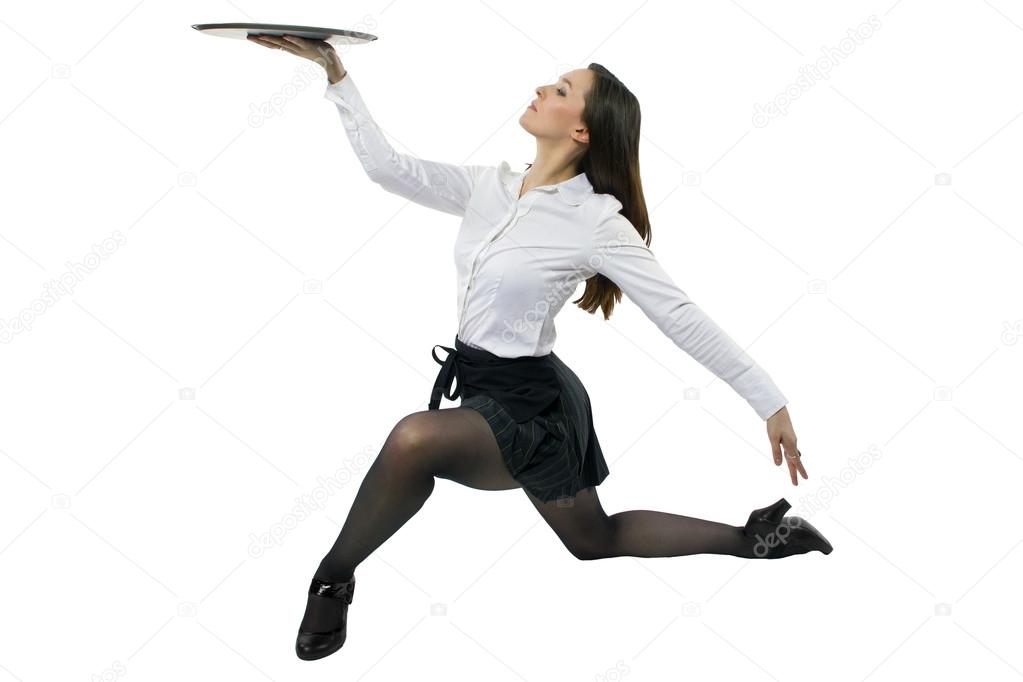 Female waitress dancing