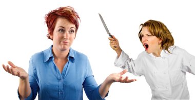 Chef and waitress co-workers fighting clipart