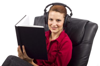 Woman learning with audio books clipart