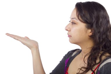 Female hand picking up something invisible