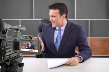 Camera recording male reporter clipart