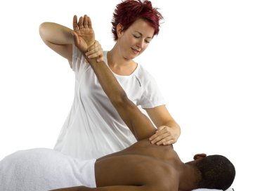 Therapist helping male patient clipart