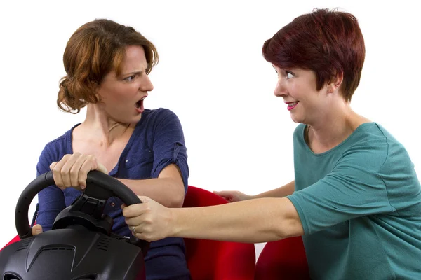 Annoying female passenger by being a "backseat driver" — Stock Photo, Image