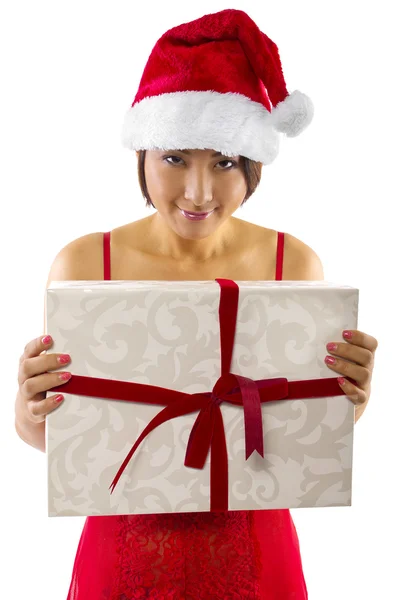 Asian female receiving gift — Stock Photo, Image