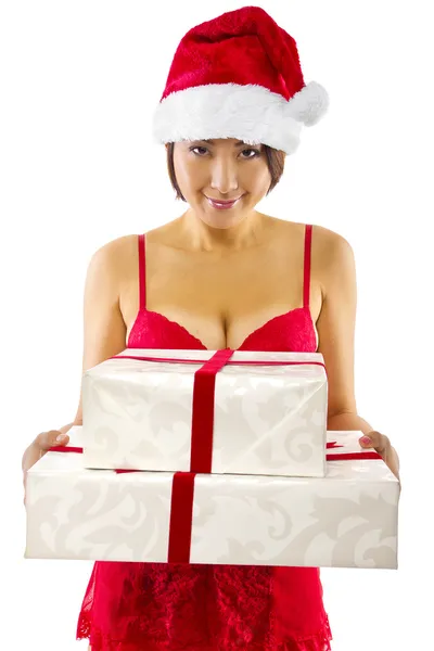 Asian female receiving gift — Stock Photo, Image