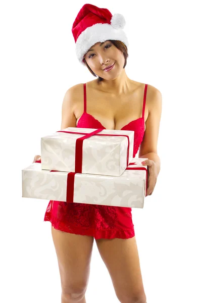 Asian female receiving gift — Stock Photo, Image