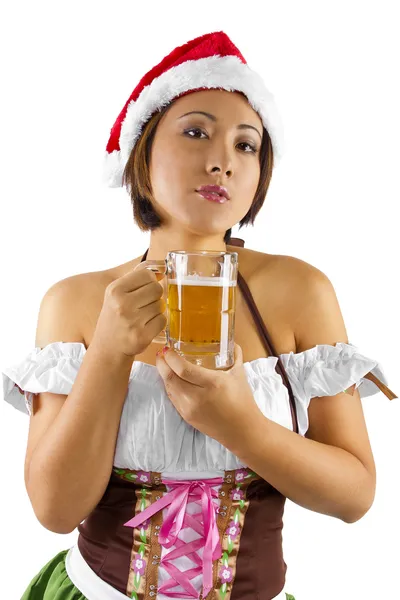 Female bartender holding glass of beer — Stock Photo, Image