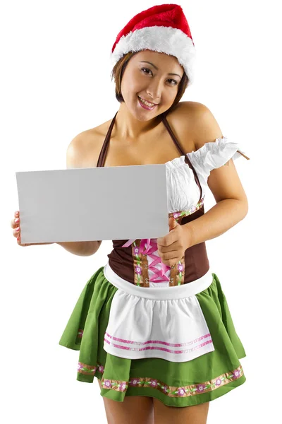 Asian female holding blank ad sign — Stock Photo, Image