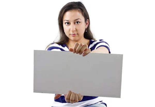 Female holding blank sign — Stock Photo, Image