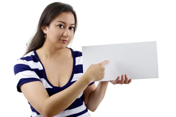 Female holding blank sign — Stock Photo, Image