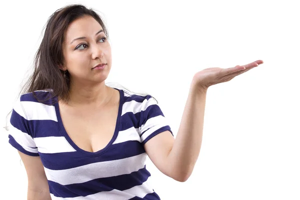 Woman with presenting gesture — Stock Photo, Image