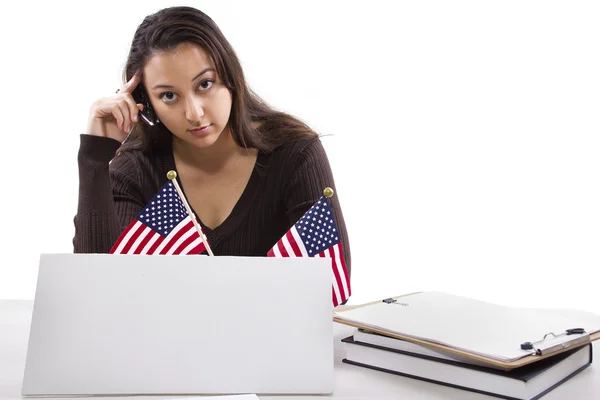 Federal female worker with blank sign — Stock Photo, Image