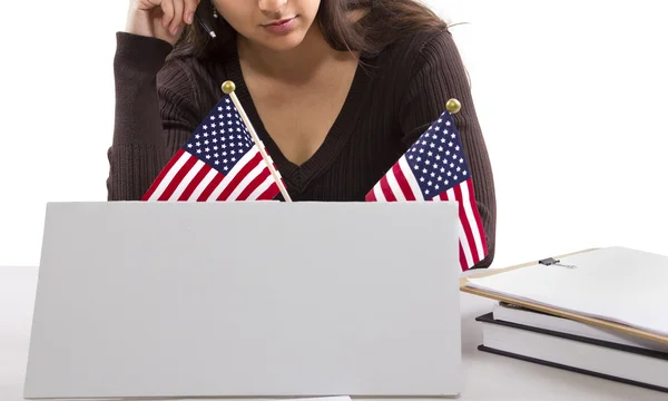 Federal female worker with blank sign — Stock Photo, Image