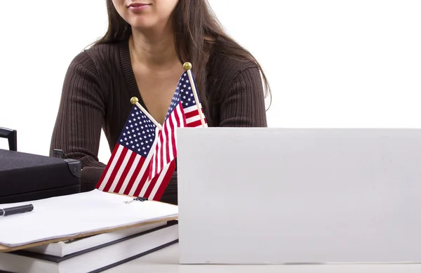 Federal female worker with blank sign — Stock Photo, Image