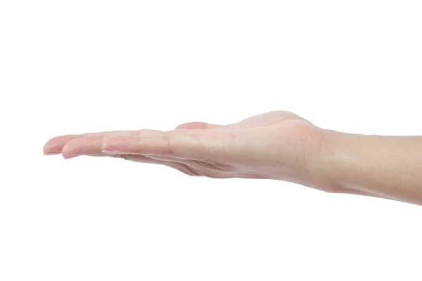 Mão feminina pegando algo invisível — Fotografia de Stock