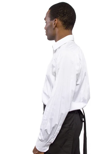 African-American waiter wearing an apron — Stock Photo, Image