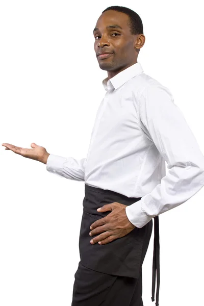 African-American waiter wearing an apron — Stock Photo, Image