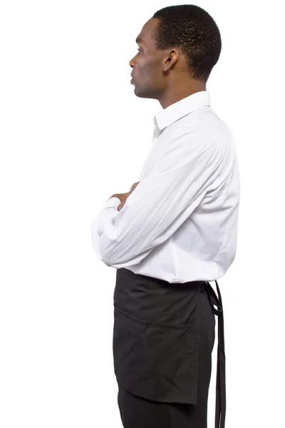 African-American waiter wearing an apron — Stock Photo, Image