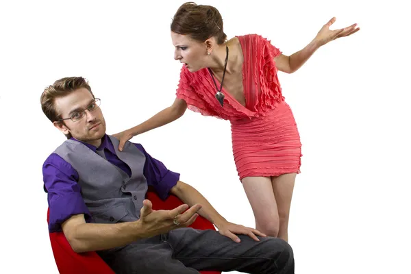 Woman overwhelming her boyfriend — Stock Photo, Image