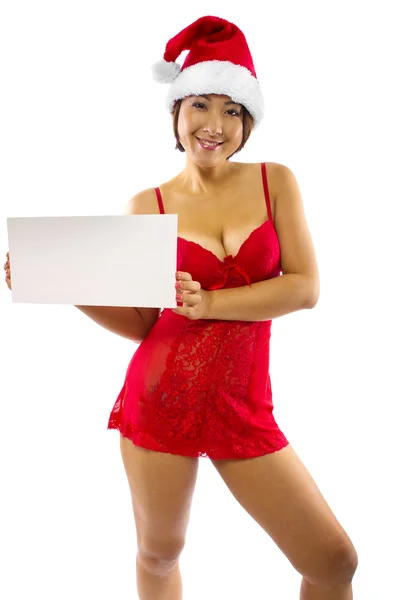 Asian female with blank ad sign — Stock Photo, Image