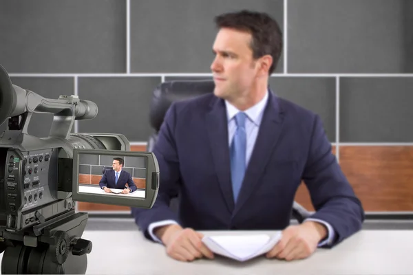 Camera recording male reporter — Stock Photo, Image