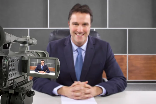 Camera recording male reporter — Stock Photo, Image