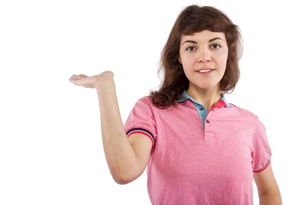 Female model advertising gestures — Stock Photo, Image