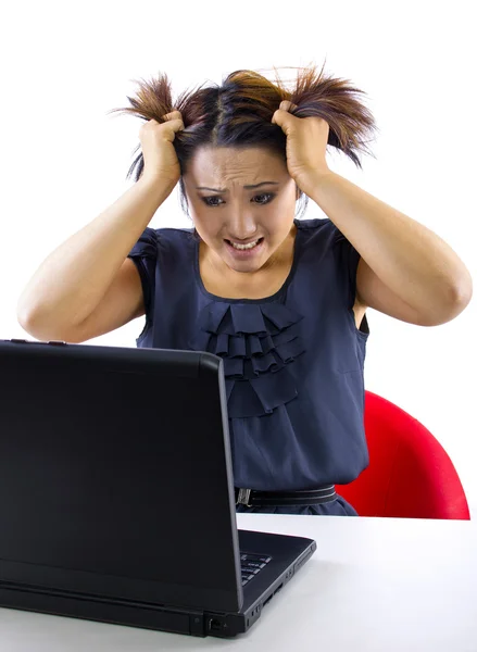 Woman frustrated, accounts are overdrawn — Stock Photo, Image