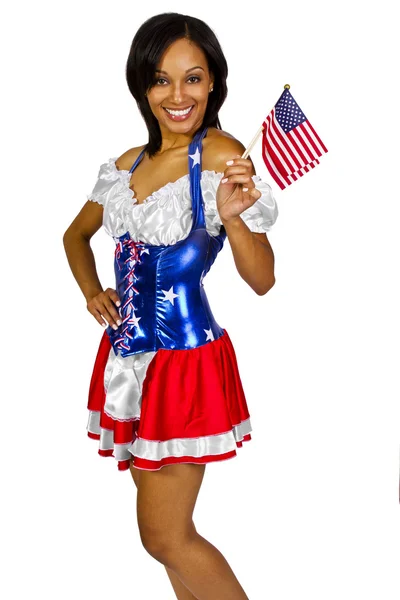 Costume féminin de drapeau américain portant — 图库照片