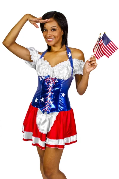 Mujer vistiendo traje de bandera americana — Foto de Stock