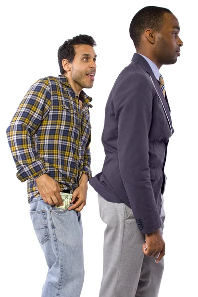 Man stealing cash from victim — Stock Photo, Image