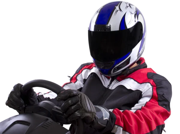 Racer on steering wheel — Stock Photo, Image