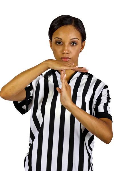 Female referee with hand gestures — Stock Photo, Image