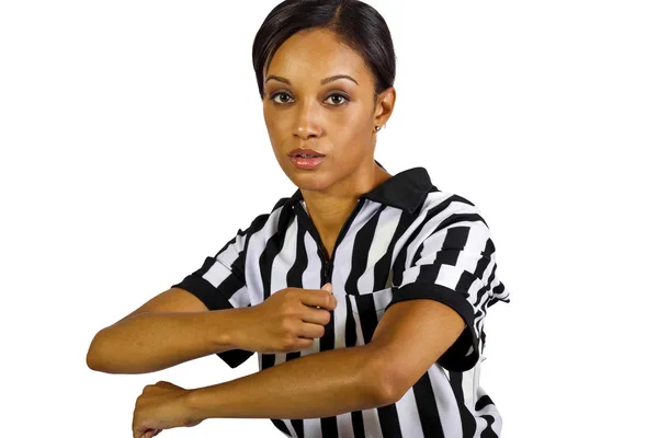 Female referee with hand gestures — Stock Photo, Image