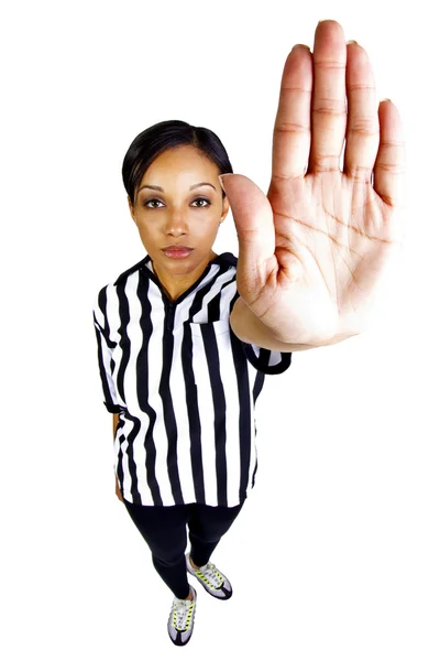 Arbitro donna con gesti alle mani — Foto Stock