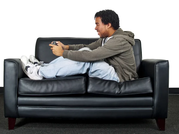 Homem está jogando videogame — Fotografia de Stock