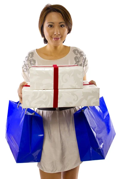 Asian female with shopping bags — Stock Photo, Image