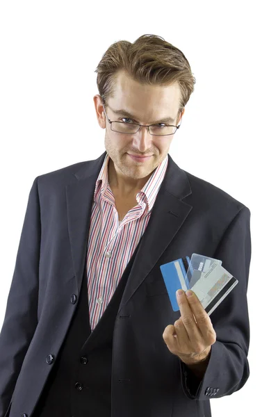 Male shopper with credit cards — Stock Photo, Image