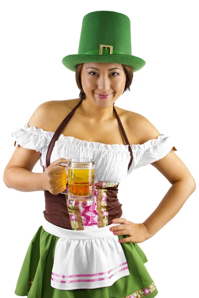 Asian waitress with beer — Stock Photo, Image