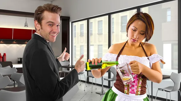 Waitress female and customer — Stock Photo, Image