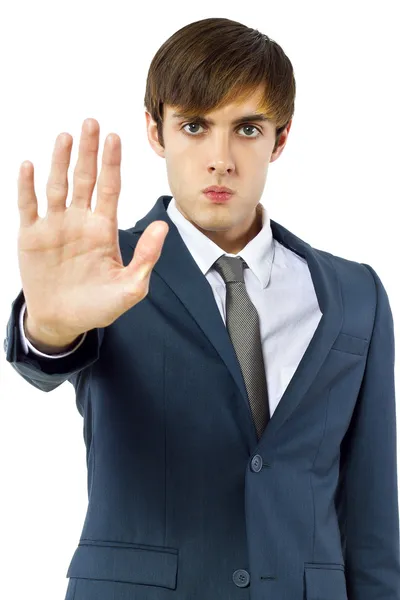 Businessman holding up his hand — Stock Photo, Image