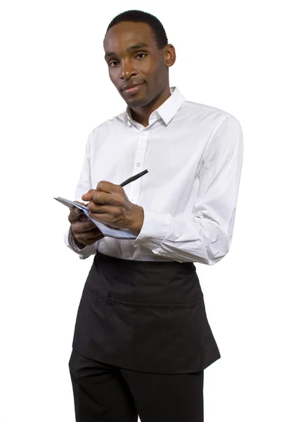 African-American waiter wearing an apron — Stock Photo, Image