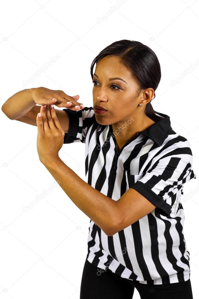 Female referee with hand gestures