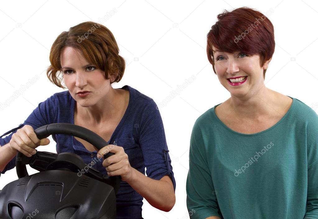 Female driving on road trip