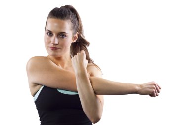 kadın fitness eğitmeni germe