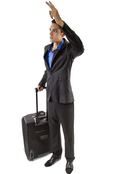 Businessman traveller gesturing for cab — Stock Photo, Image