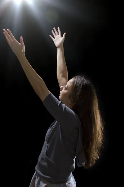 Woman is being taken by a UFO — Stock Photo, Image