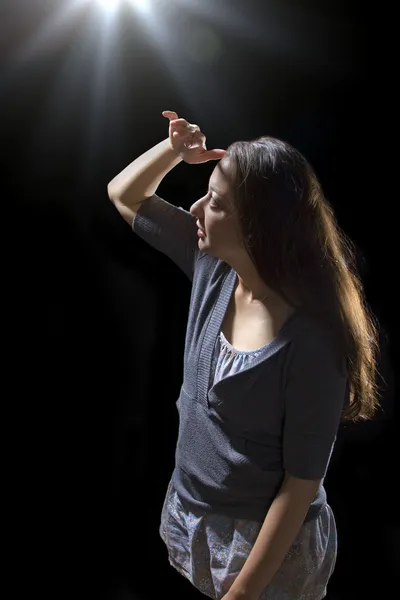 Woman seeing bright glowing orbs — Stock Photo, Image