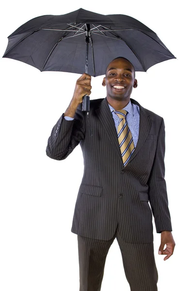 Svart affärsman under paraply — Stockfoto