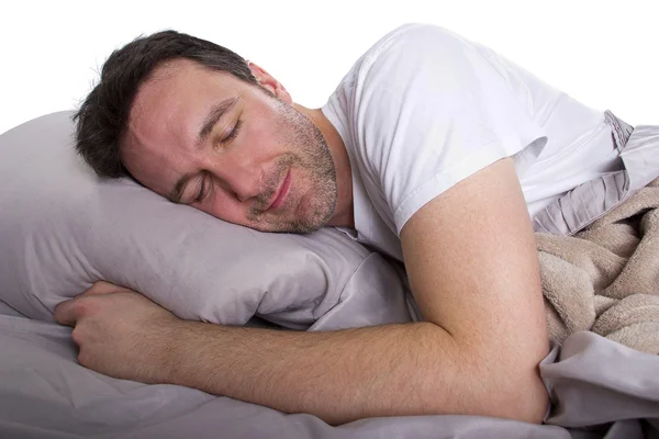 Homem sofrendo de insônia na cama — Fotografia de Stock